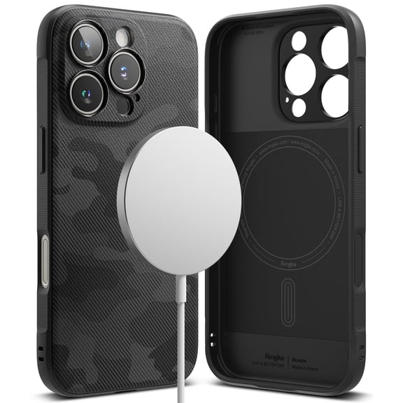 Ringke Onyx Magnetic for iPhone 16 Pro Case, High Quality Flexible Heavy Duty Durable Phone Cover Compatible with Magnetic Charger - Camo Black