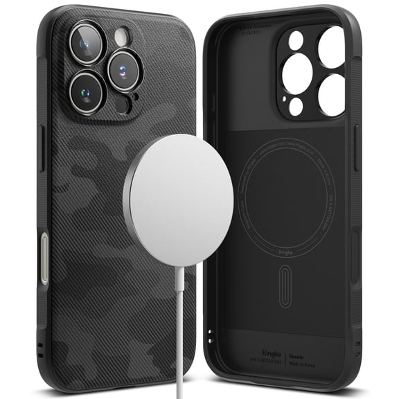 Ringke Onyx Magnetic for iPhone 16 Pro Max Case, Compatible with MagSafe Camouflage Military Design Firm Grip Non-Slip Unique Texture Flexible Durable TPU Phone Cover - Camo Black