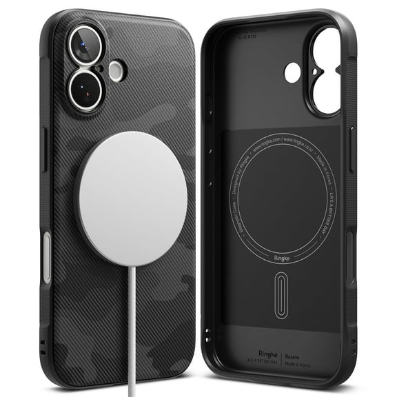 Ringke Onyx Magnetic [Non-Slip Grip] for iPhone 17 Case, Military Camouflage Slim Rugged Anti-Fingerprint Shockproof Cover Compatible with MagSafe - Magnetic Camo Black