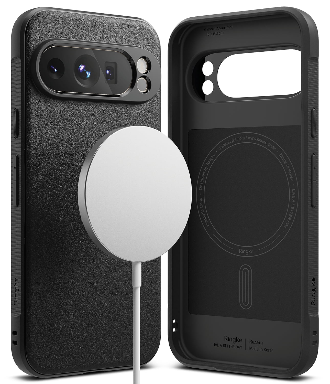 Ringke Pixel 9 Pro [Onyx Magnetic] High Quality Flexible Heavy Duty Durable Phone Case Compatible with Magnetic Charger - Black