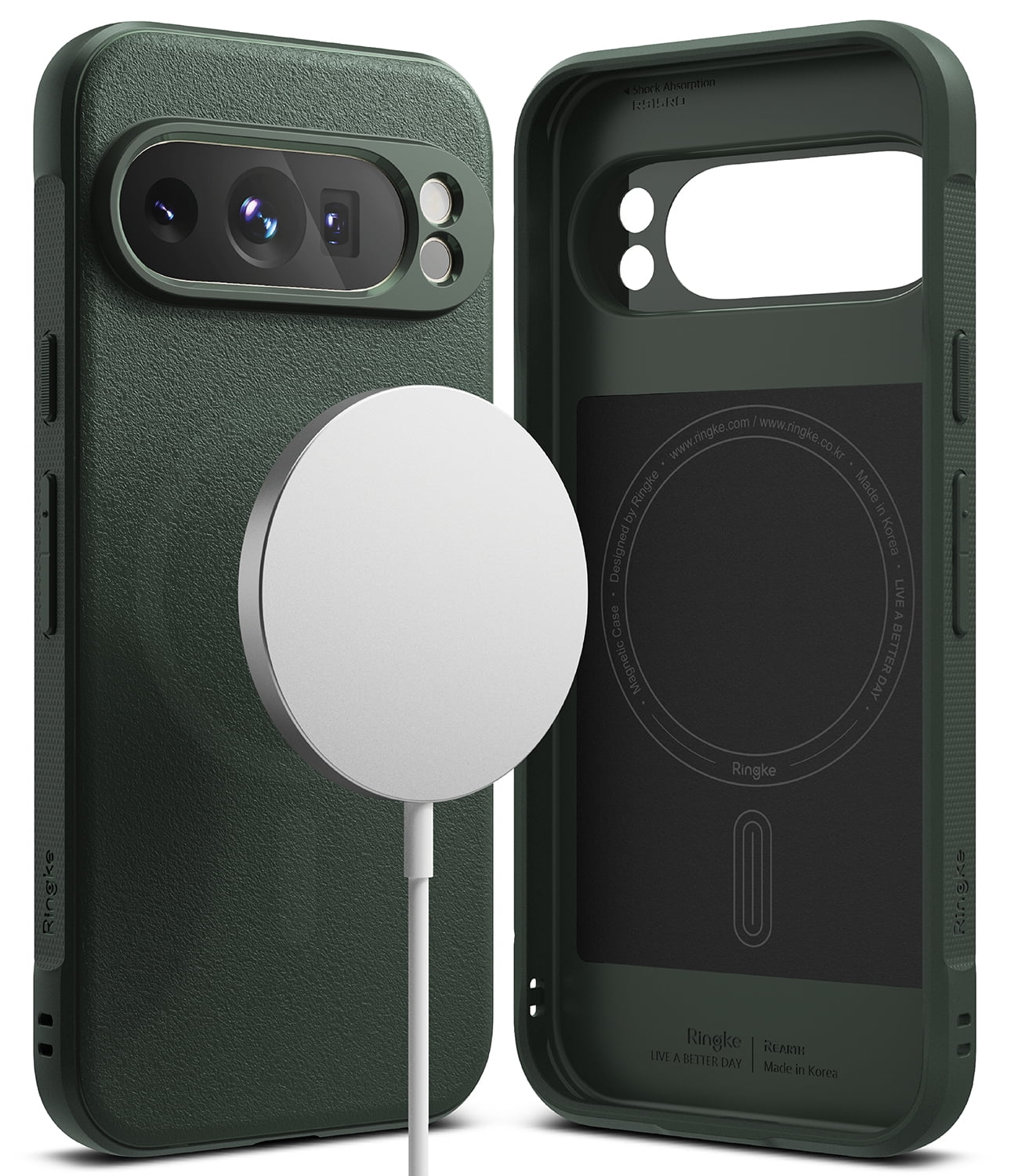 Ringke Pixel 9 Pro [Onyx Magnetic] High Quality Flexible Heavy Duty Durable Phone Case Compatible with Magnetic Charger - Dark Green