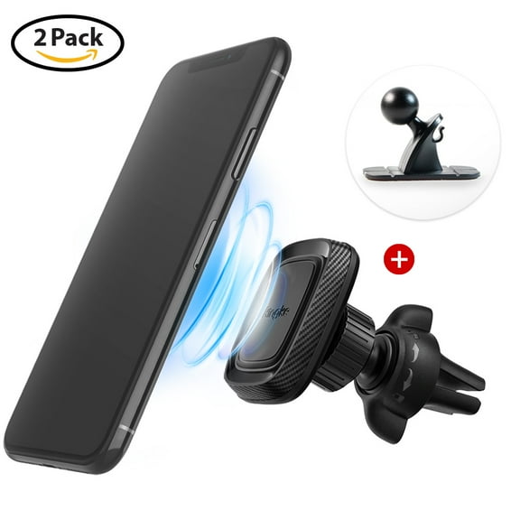 Ringke Power Clip Air Vent Car Mount - Double Knob Technology 360° Rotation  Magnet Air Vent and Dashboard Stand [2 in 1] Compatible with iPhone, Android, Samsung Galaxy, LG, and GPS Tablets