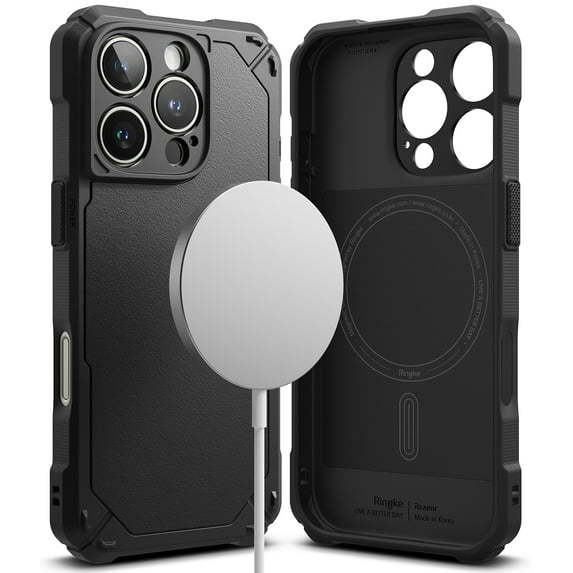 Ringke Rugged Gear Magnetic for iPhone 16 Pro Case, Compatible with MagSafe Shockproof Heavy Duty Protection Rugged Scratch Resistant TPU Phone Cover - Black