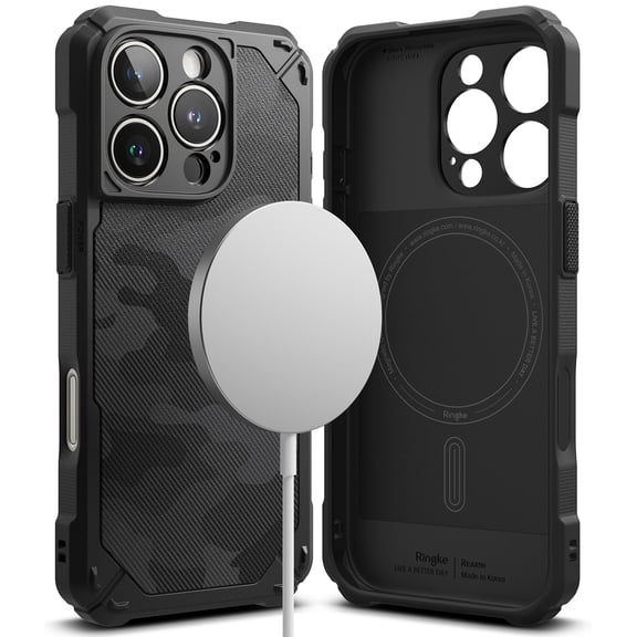 Ringke Rugged Gear Magnetic for iPhone 16 Pro Case, Compatible with MagSafe Shockproof Heavy Duty Protection Rugged Scratch Resistant TPU Phone Cover - Camo Black