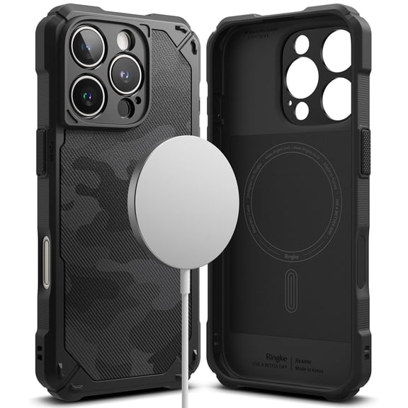 Ringke Rugged Gear Magnetic for iPhone 16 Pro Max Case, Compatible with MagSafe Camouflage Military Design Shockproof Heavy Duty Protection Rugged Scratch Resistant TPU Phone Cover - Camo Black