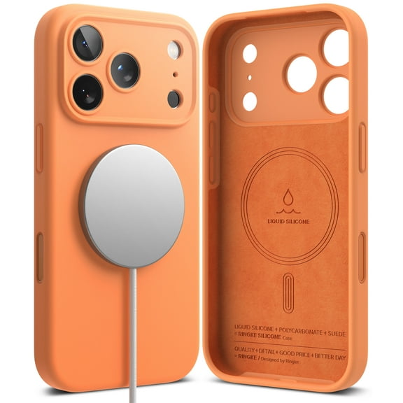 Ringke Silicone Magnetic [Compatible with MagSafe] for iPhone 17 Pro Max Case, Slim Soft Grip Shockproof Cover with Camera Control Button Cover - Tangerine