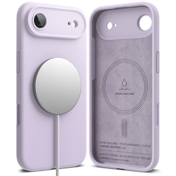 Ringke Silicone Magnetic [Compatible with MagSafe] for iPhone Air Case, Slim Soft Grip Shockproof Cover with Camera Control Button Cover - Light Purple