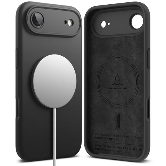 Ringke Silicone Magnetic [Compatible with MagSafe] for iPhone Air Case, Slim Soft Grip Shockproof Cover with Camera Control Button Cover - Black