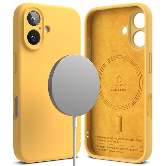 Ringke Silicone Magnetic for iPhone 16 Case, Compatible with MagSafe Stain Resistant Lightweight Soft Touch Microfiber Inner Flexible Phone Cover - Yellow