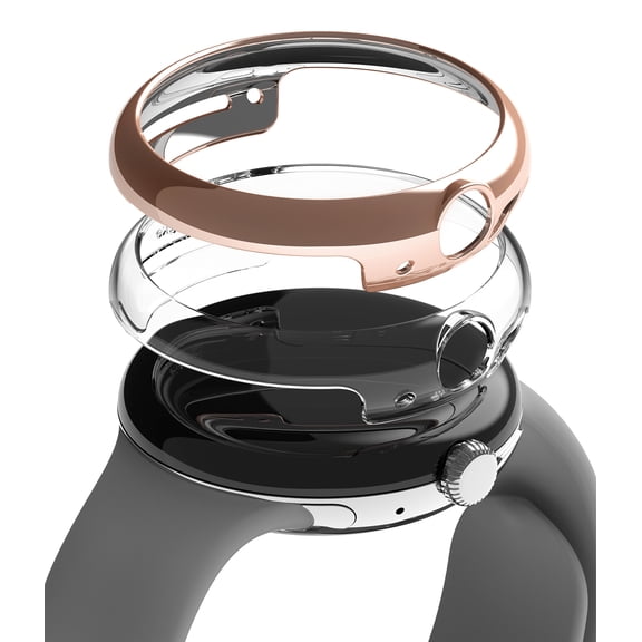 Ringke Slim [Anti-Yellowing Material / 2 Pack] Compatible with Pixel Watch (2022) Case for Minimalist Yet Sturdy, Solid Transparent Cover + Extra Color for Women, Men - Clear + Chrome Rose