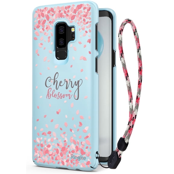 Ringke Slim (Cherry Blossom) Case Compatible with Samsung Galaxy S9 Plus, Solid Sakura Petal Fashionable Design Cover with Wrist Strap - Sky Blue