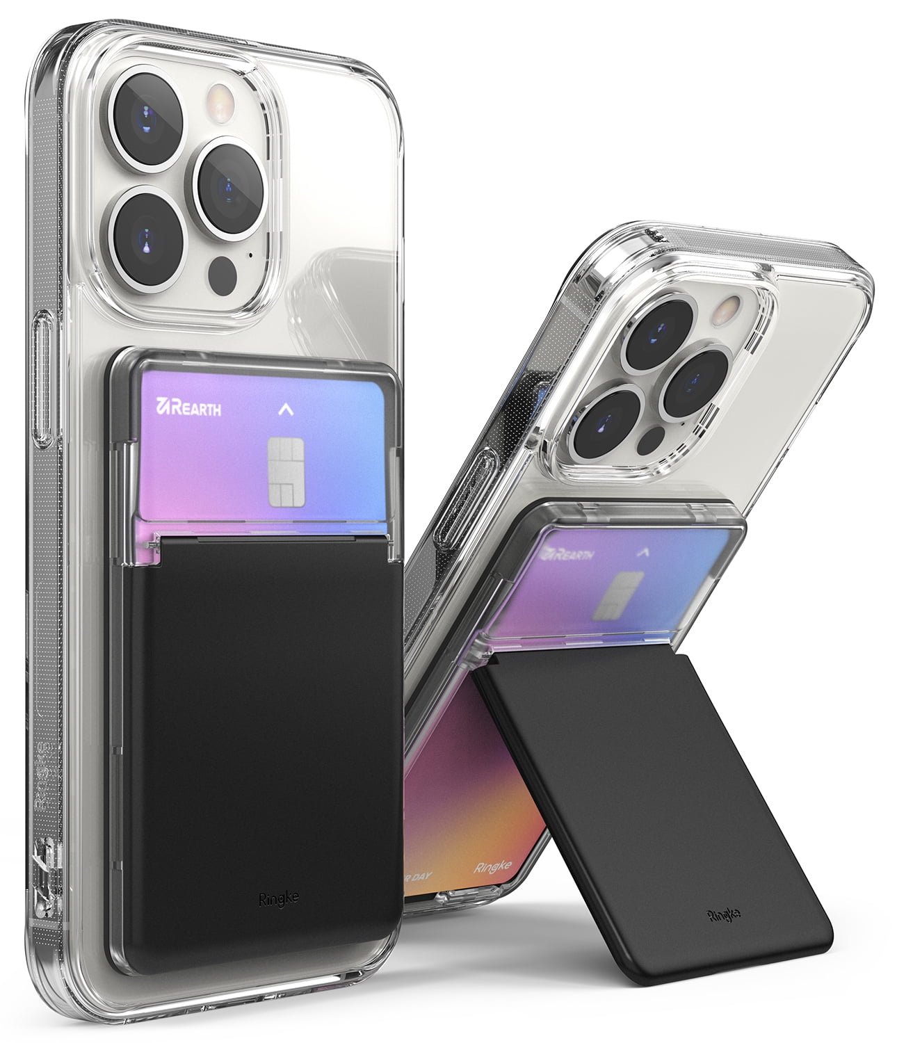 Ringke Side Slot Card Holder For Phone Case, Business Card Holder For Women, Men, ID Credit Card Holder Stick On, Phone Wallet Compatible With IPhone, Galaxy, And Pixel - Clear Mist