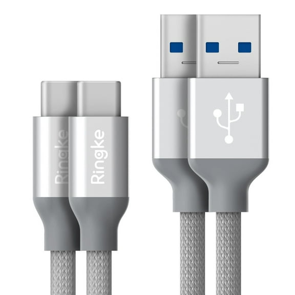 Ringke USB 3.0 Cable [3.4ft] Type C to A Port [2-PACK] Tangle Free Durable Braided High Speed Fast Charging Data Sync Cord for Android, Samsung Galaxy S8 Plus LG Google Huawei Nexus OnePlus and More