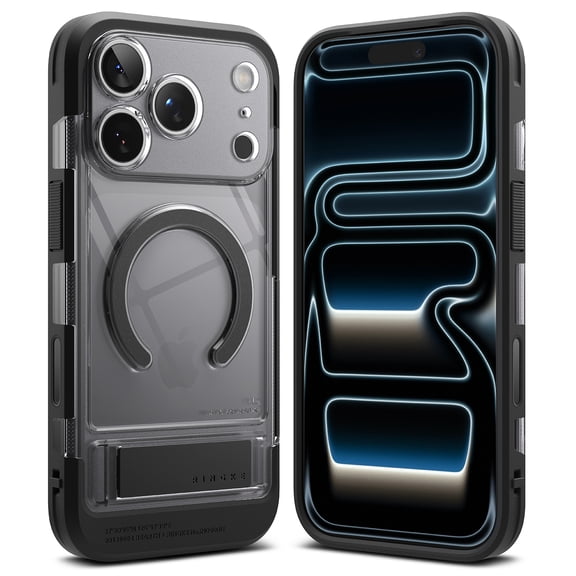 Ringke UX Magnetic [Built in Kickstand] for iPhone 17 Pro Max Case, Heavy-Duty Rugged Anti-Fingerprint Cover Compatible with MagSafe - Smoke Black