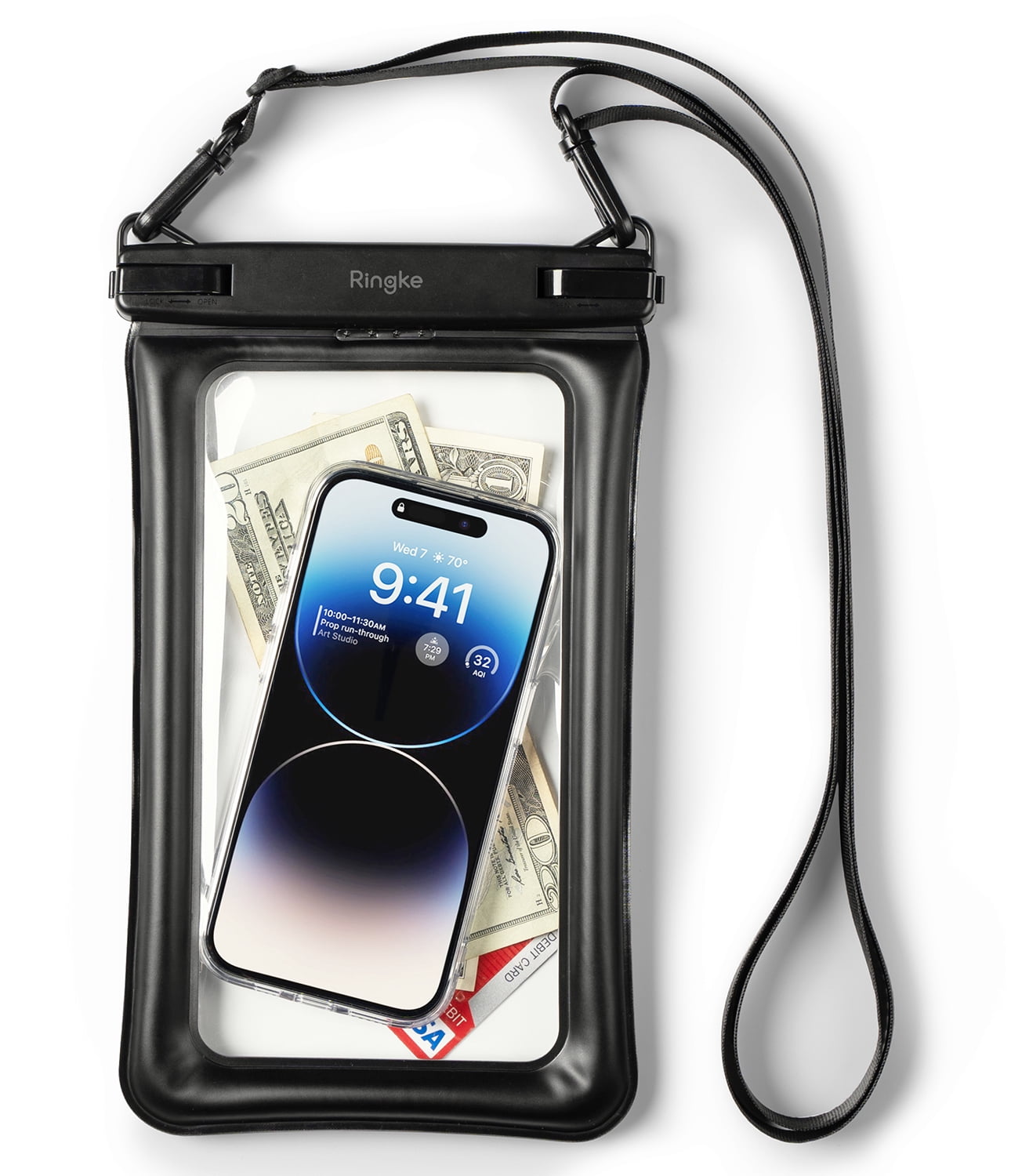 Ringke Waterproof Phone Pouch Floating [Air Pockets] Waterproof Phone Case Compatible with iPhone 14 13 12 11 Pro Max Mini, Dry Bag Designed for Samsung Galaxy S23 Ultra Plus Pixel 7 pro - Black