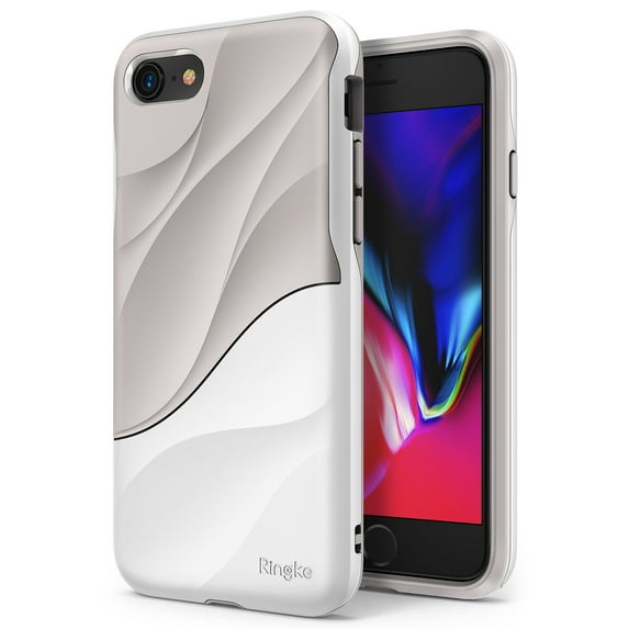 Ringke Wave Case Compatible with iPhone 8, Dual Layer Heavy Duty 3D Textured Protection Design Cover - Gray White