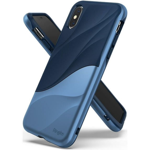 Ringke Wave Case Compatible with iPhone XS, Dual Layer Heavy Duty 3D Textured Protection Design Cover - Coastal Blue
