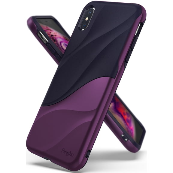 Ringke Wave Case Compatible with iPhone XS Max, Dual Layer Heavy Duty 3D Textured Protection Design Cover - Metallic Purple