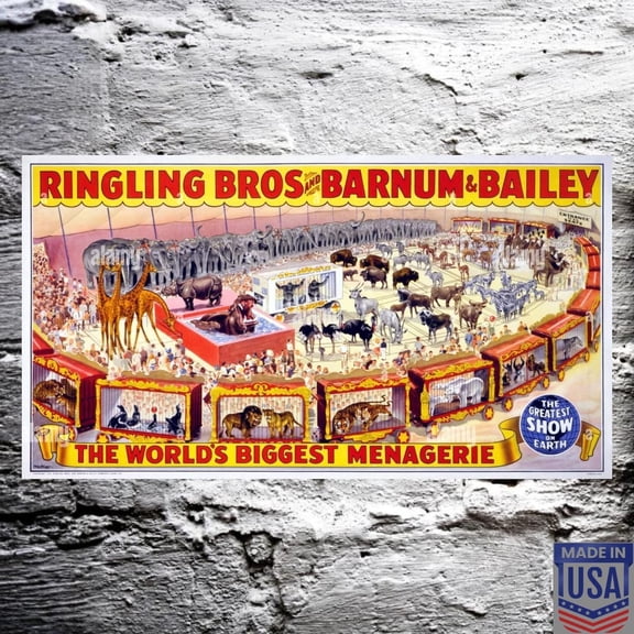 Ringling Bros Barnum & Bailey Circus Poster 1944 - Bill Bailey Menagerie -21.7x12- Vintage 3D Textured Aluminum Poster - Made in USA