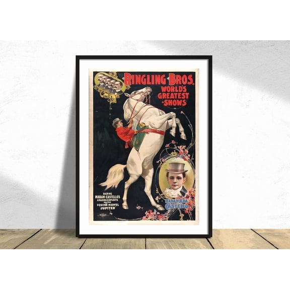 Ringling Bros Worlds Greatest Shows Madam Ada Castello Vintage Retro Circus Old Advertising Dancing Horses, Unframed Canvas 8x10in