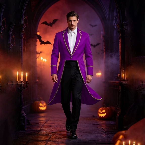 Ringmaster Circus, Outfit Tailcoat, Long Tailcoat Magician, Pirate Coat, Long Tailcoat Magician Costume Gold Trim Victorian Frock Coat Ringmaster Circus Outfit for Movie Night, Purple S
