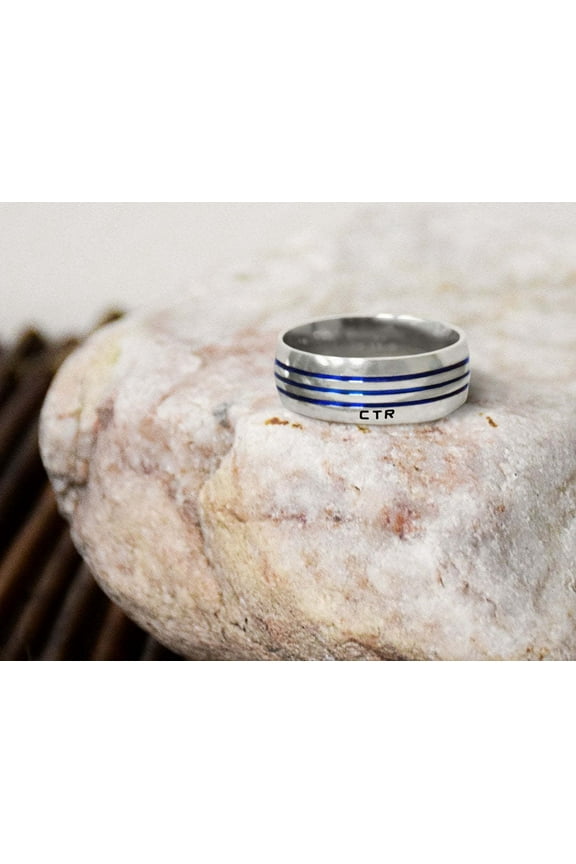 Ringmasters Azure Stripes Stainless Steel Choose the Right CTR Ring Size 11