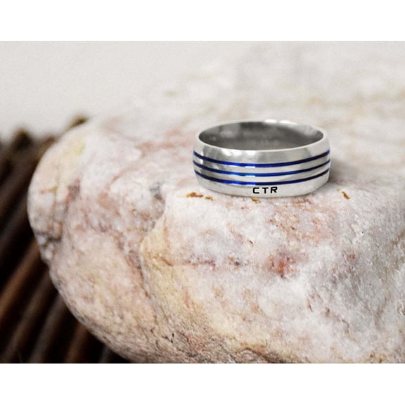 Ringmasters Azure Stripes Stainless Steel Choose the Right CTR Ring Size 8