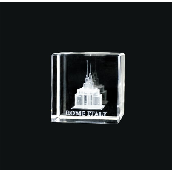 Ringmasters Crystal Cube Desk Decor | LDS Temple Paper Weights for Office Desk | Christian Home Decor, (Rome Italy)