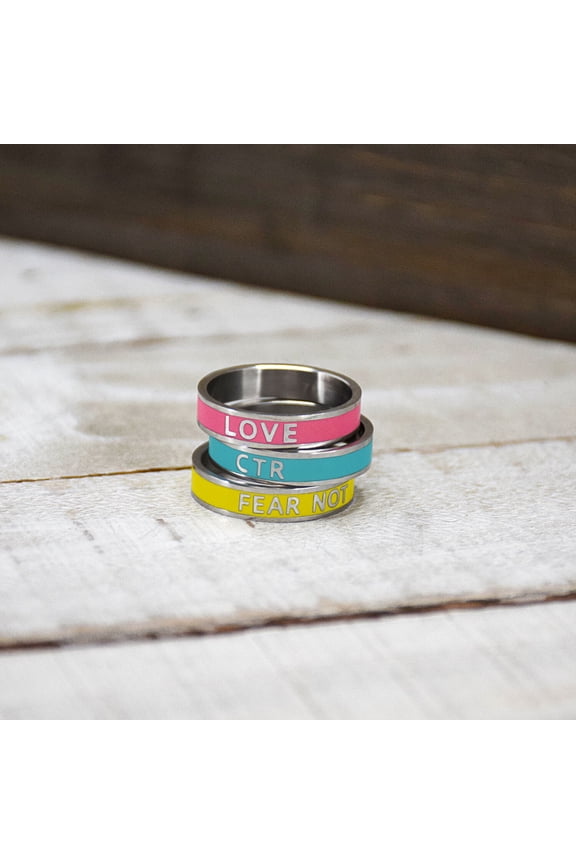 Enamel CTR Stainless Steel Ring 3 Pack in pink, yellow, and teal Size 9