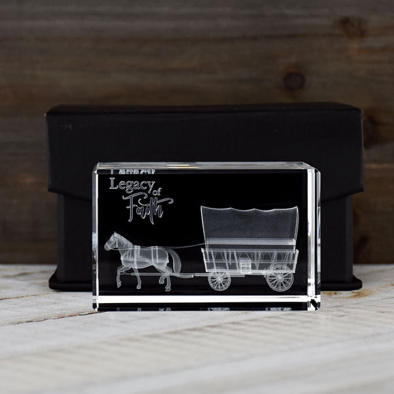 Ringmasters Legacy of Faith Covered Wagon Laser Engraved Crystal Cube