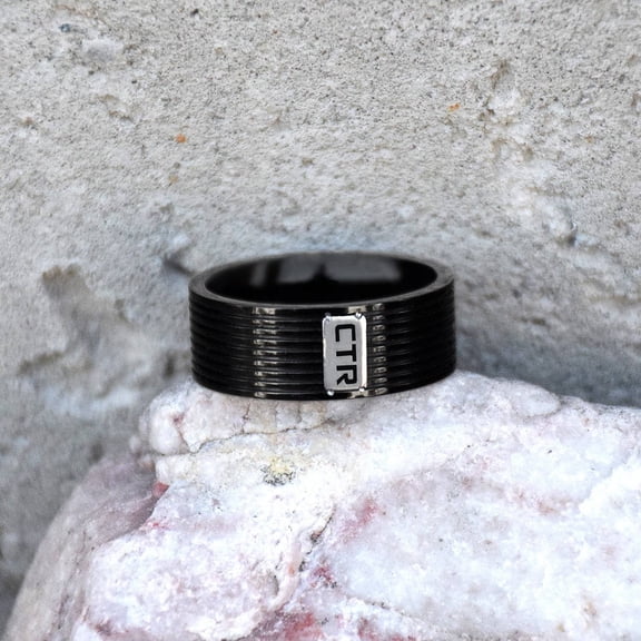 Ringmasters Racing Stripes Black Colored Stainless Steel Choose the Right CTR Ring Size 7