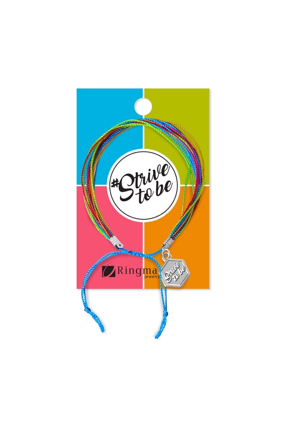 Strive To Be Multicolor String Bracelet with silver Charm