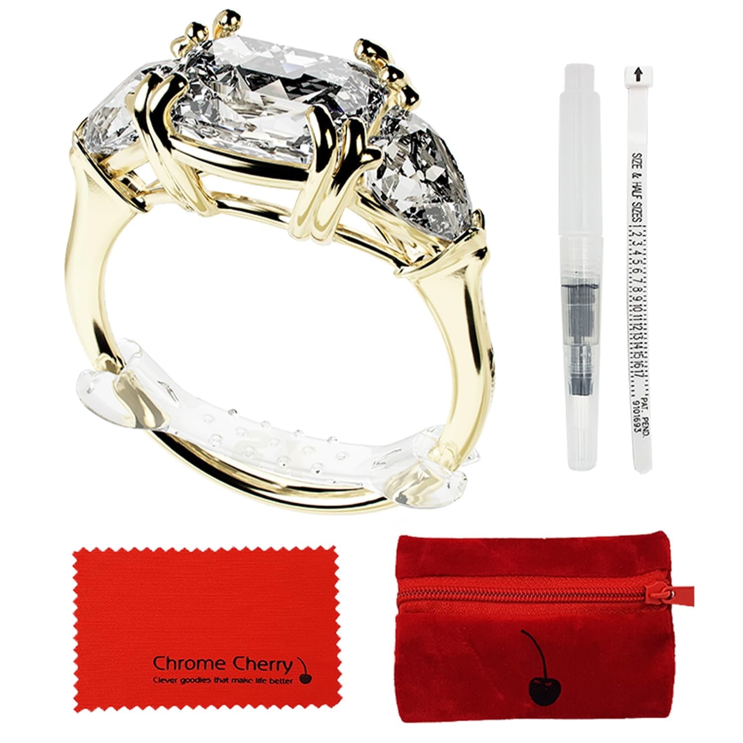 CHROME CHERRY Ringo Invisible Clip-On Ring Size Adjusters (Set of 20) + Jewelry Care Kit