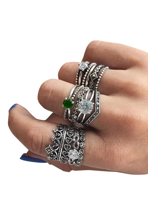 Rings 12PC Women Bohemian Vintage Silver Stack Rings Above Knuckle Rings Set
