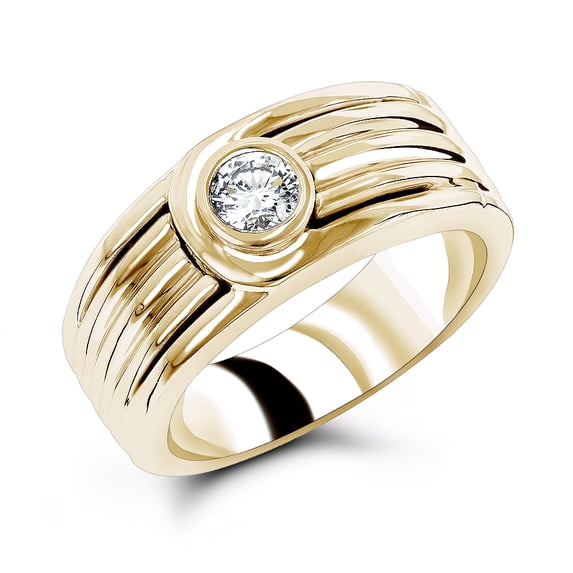 Rings 14K Mens Natural 0.25 Ctw Diamond Wedding Band Solitaire Ring (Yellow Gold Size 6.5)