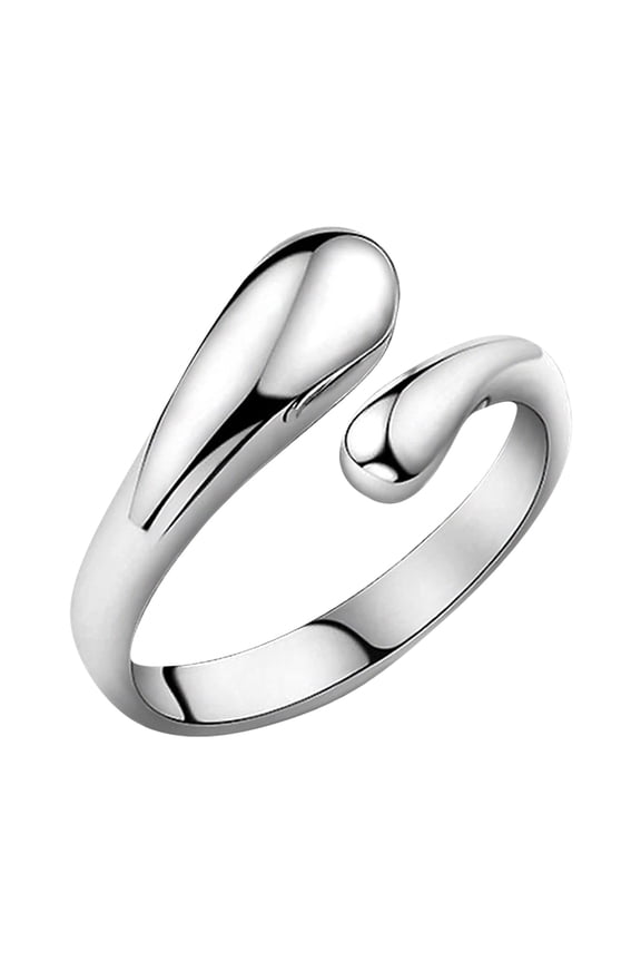 Rings 2 Water Drop Ring S925 Silver Plated Jewelry by Korean Style for Elegant Hand Accessory, Silver