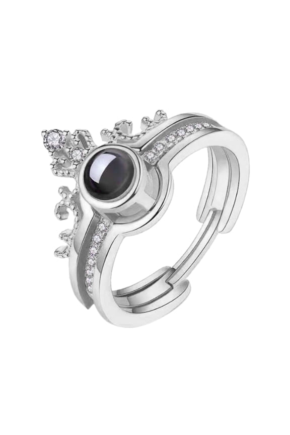 Rings 2 in 1 I Love You Ring 100 Languages Custom Name Projection Ring in Rose Gold Crown Shaped Personalized for Women Mother Lover (Silver )