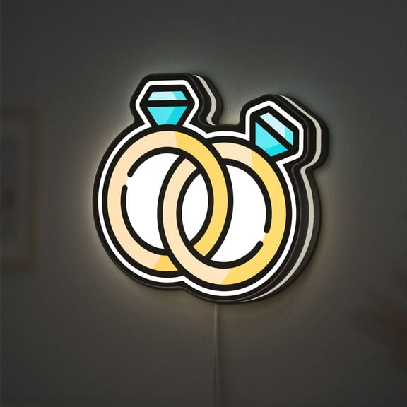 Rings 3D Novelty Light Box for Couples, Custom Text Option, Romantic Bedroom Decor, Ideal for Engaged Partners (Height 20 inch, 50cm)