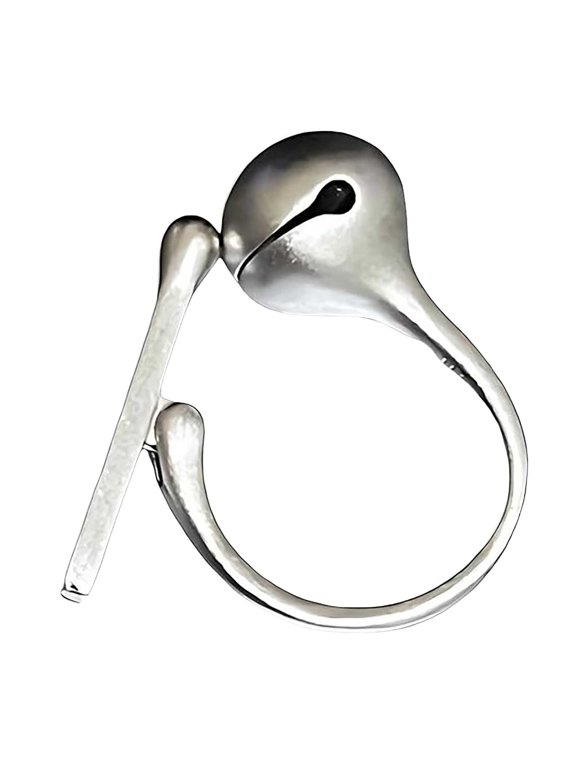 Rings for Adults Unisex Meditation Relaxation Accessory Silver Alloy Wooden Fish Beat Ring for Men Women Stress Anxiety Brushed Polished Center Comfort Fit Adjustable, 2 cm2 cm, Silver