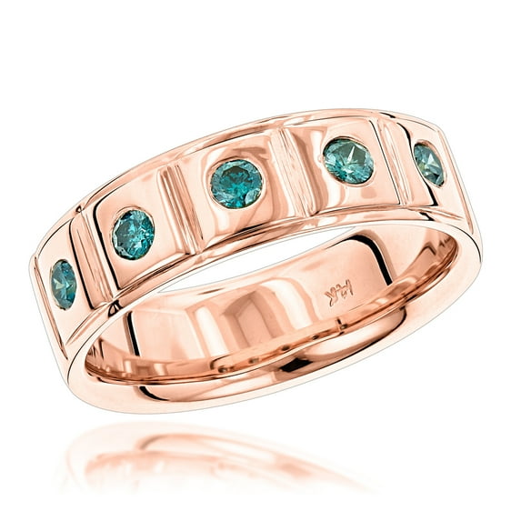 Rings Blue 0.3 Ctw Diamond Wedding Band Men Comfort Fit Five Stone Ring (Rose Gold Size 6)