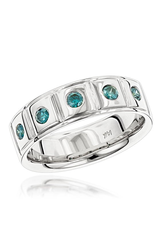 Rings Blue 0.3 Ctw Diamond Wedding Band Men Comfort Fit Five Stone Ring (White Gold Size 5.5)