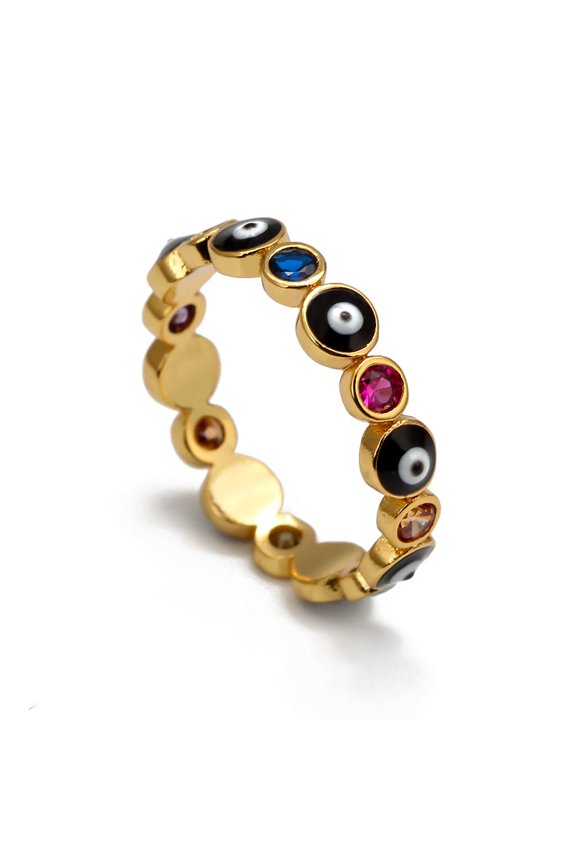 Rings Copper Devil Eye Inlaid Brick Ring Geometric Design With Zircon Inlay For Women Everyday Wear Statement Piece