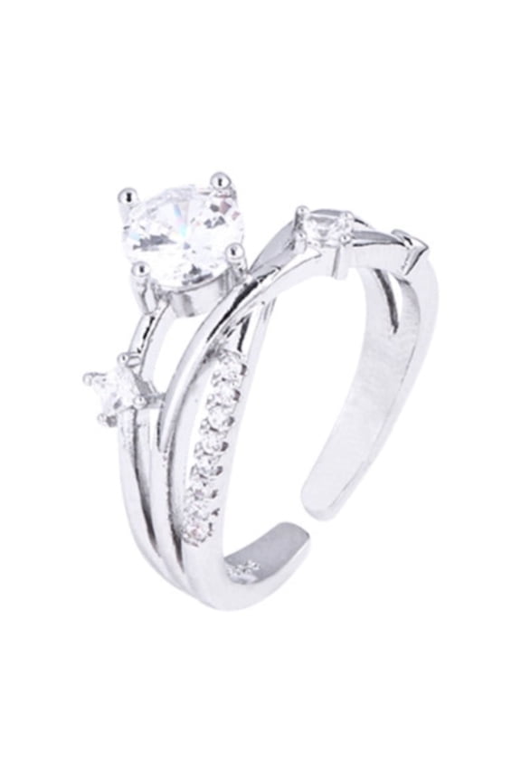 Rings Cosmic Planet Flash Diamond Ring Light Luxury Personalized Design Diamond Ring (Silver )