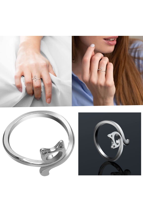 Rings Crafting Accessory for Beginners Yarn Ring Cat Kitty Ears Adjustable Tool Tension Regulator Finger Ring for Enthusiasts,One Size,Silver