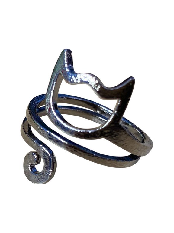 Rings Cute Cat Silver Ring for Women Adjustable Wrap Finger Jewelry with Elegant Design and Everyday Wear,One Size,Black