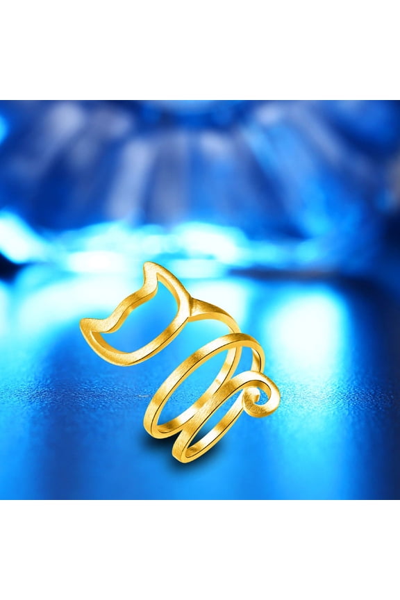 Rings Cute Cat Silver Ring for Women Adjustable Wrap Finger Jewelry with Elegant Design and Everyday Wear,One Size,Gold