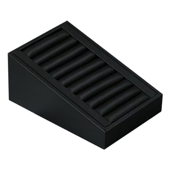 Rings Earrings Tray, 7 Slots Jewelry Storage Tray, Jewelry Display Organizer Stand Storage Box, for Exhibitions Countertop , Black Lether Black