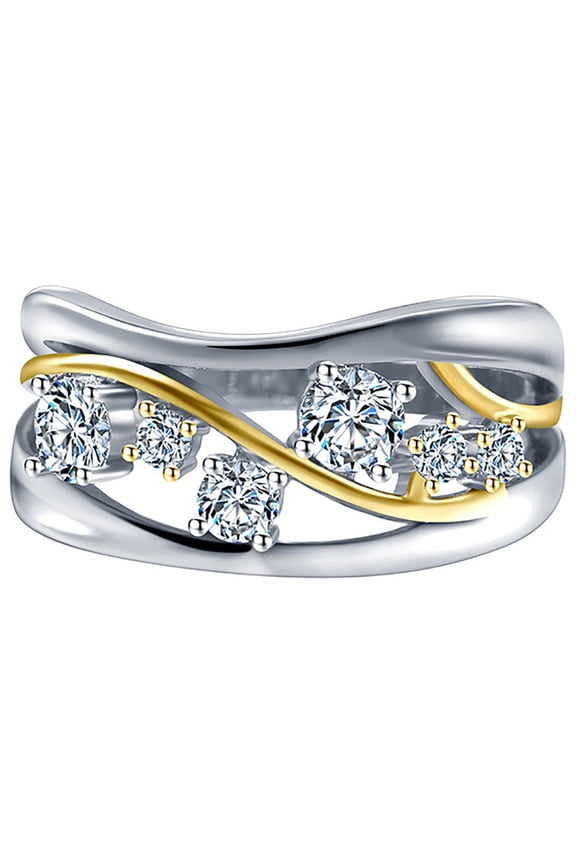 Rings Fashion Two Tone Color 925 Silver Ring Ladies Jewelry White Wedding Ring 6-10 (White )