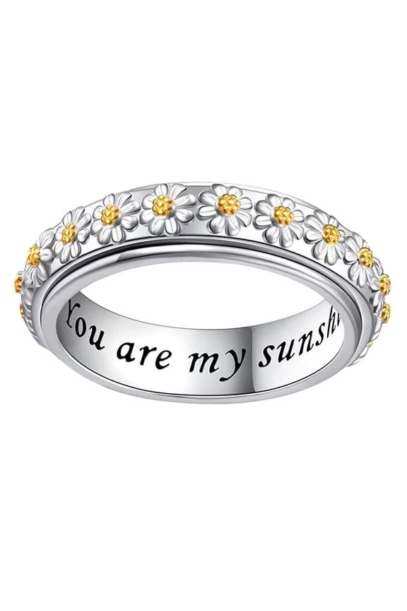 Rings Flower Rotating Ring for Women with Color and Zircon Stones Fashion Trend Floral Jewelry for Ladies Size 6 10 Finish,6.21 cm,Silver