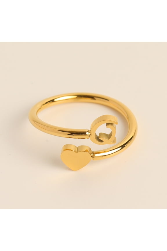 Rings For Daughter Delicate Initial Heart Ring Personal Keepsake Jewelry For Granddaughter Fashion Accessory idea, Gold Q